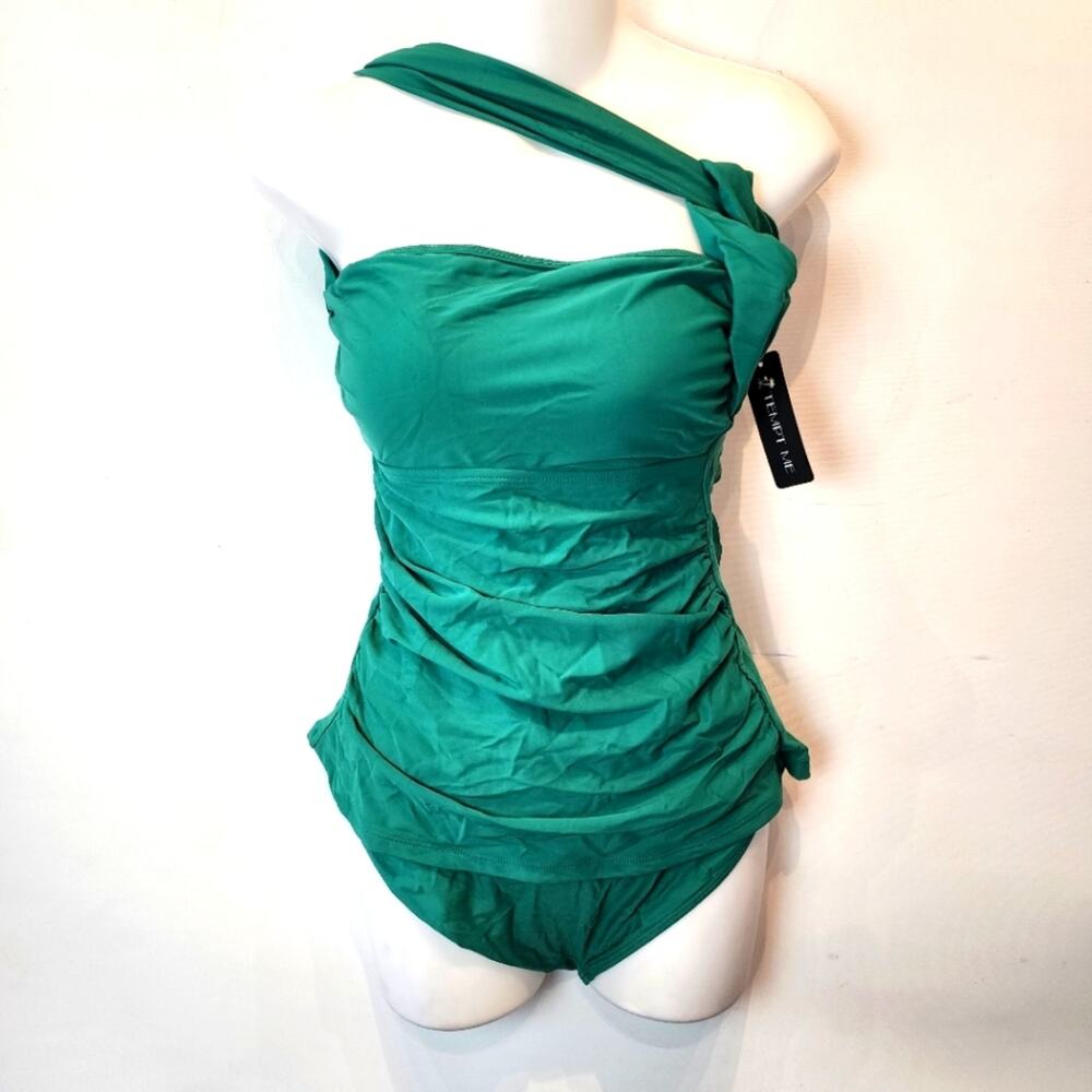 New Green Swimsuit One Shoulder Off‎ Shoulder Tankini Bathing Suit 548 Size  M